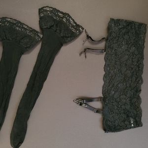 Black Lace Garder Belt with lace thigh highs